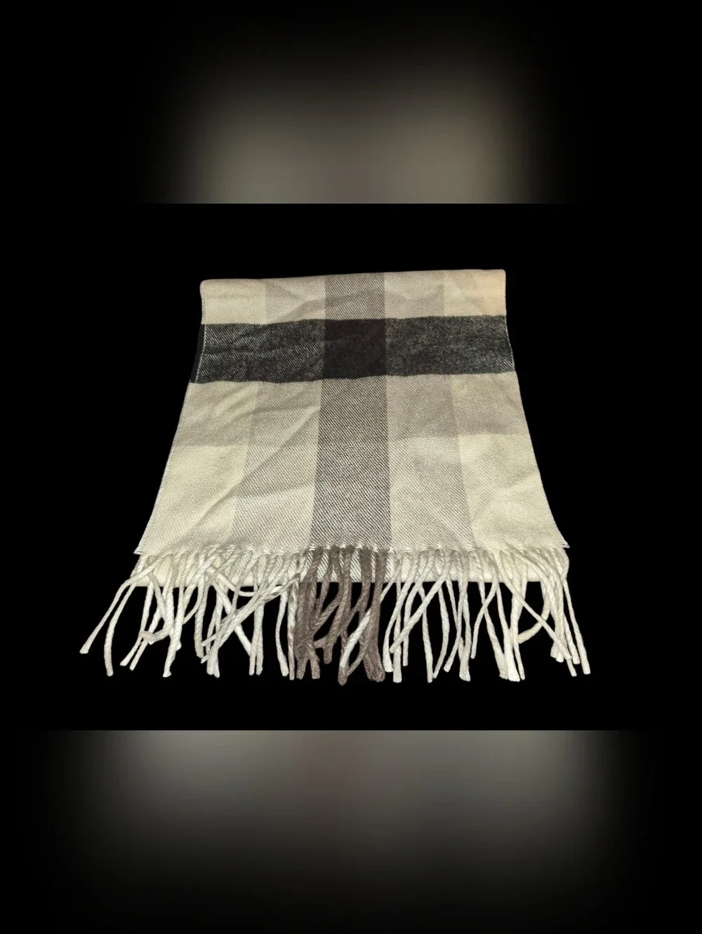 Christian Dior Cashmaire Plaid Cream Brown Fringe Acrylic Scarf